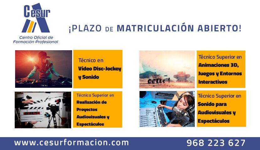 ionapergo's tweet image. Abierto el Plazo de Inscripción para los Ciclos de FP Imagen y Sonido (Murcia) y en los cuales formo parte del Equipo Docente!!