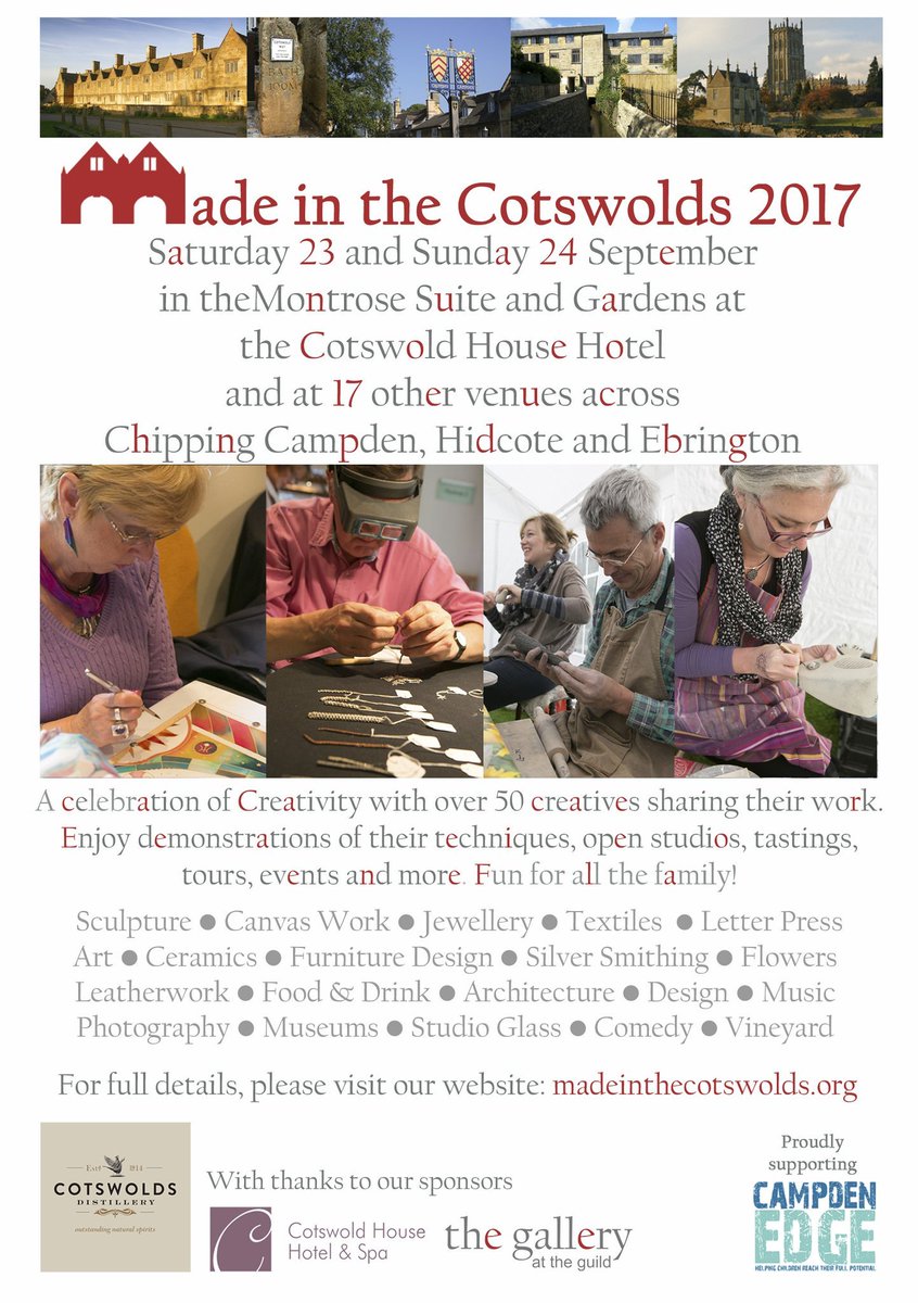 20 exhibiting artists and 18 creative venues participating in this years <a href="/Made_Cotswolds/">MadeintheCotswolds</a> weekend Sept 23-24 #campden #creative #cotswolds