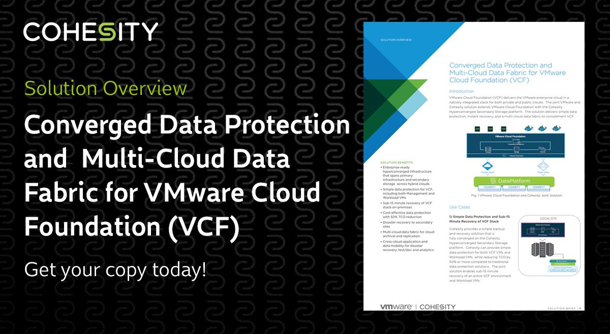 drewtheclouds's tweet image. .@Cohesity teams up w/ @VMware to provide Enterprise Protection &amp;amp; Recoverability for #VCF gag.gl/d2Q2VZ