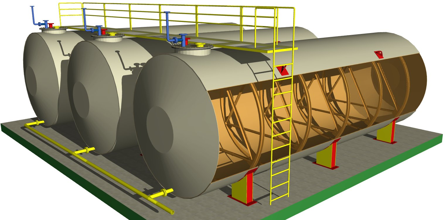 Хранение метанола. Резервуар горизонтальный стальной РГС-75. Резервуарный парк для нефтепродуктов v=25,0м³ (38шт). Резервуарный парк РГС-100. Надземные горизонтальные резервуары РГС-75.