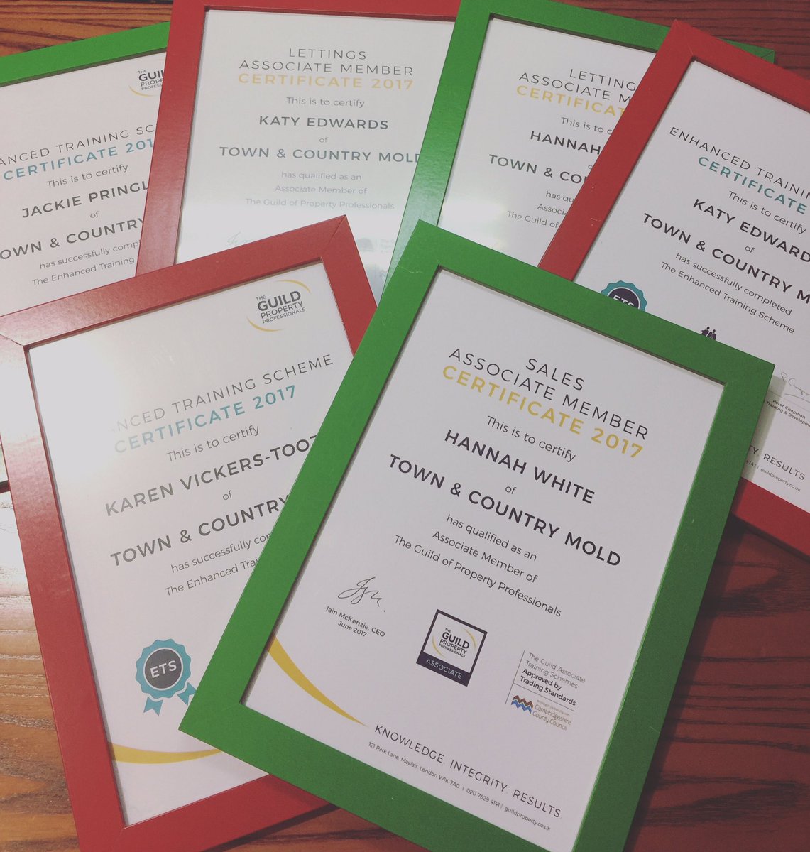 TownCountryMold's tweet photo. @GuildProperty certificates framed and ready for the wall! #AssociateMembers #GuildAgent #EstateAgency #Mold #Flintshire #NorthWales https://t.co/qeV5TXXcGW