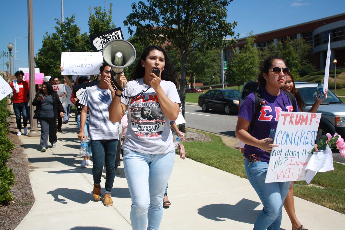 ACLUAlabama's tweet photo. A few photos from yesterday's #DACA Solidarity Rally in Birmingham. #ProtectDREAMers #StandAsOne @ALimmigrant @HICAtweets @ACLU https://t.co/E3ryO32DNR