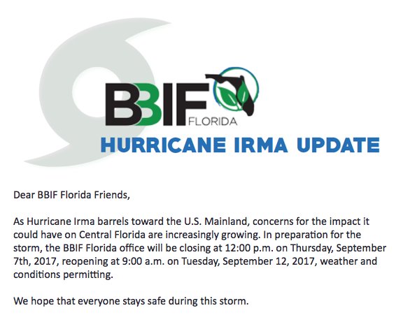 Hurricane Irma Update.  For the latest on Hurricane Irma, visit: nhc.noaa.gov
