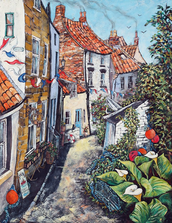 kezyfeasterart's tweet photo. 'Fisherman's Way, Staithes' Staithes Festival this weekend! I'm just behind the cod and lobster pub up a little alley in Bay Tree Cottage https://t.co/3oL6PjynJW