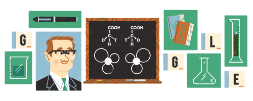 thehotboard's tweet photo. Sir John Cornforth is today's choice for Google Doodle. https://t.co/AOEvCOWZAo https://t.co/2lgeBxZMdT