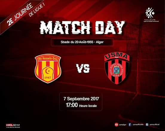 USMAofficiel's tweet photo. #MatchDay
⚽ NAHD 🆚 USMA
🏆 Ligue 1
🏟️ Stade du 20 Août 55
🕔 17h00
#UnisNousSommes #USMA17 🔴⚫🔴⚫ https://t.co/PffDevAMxB