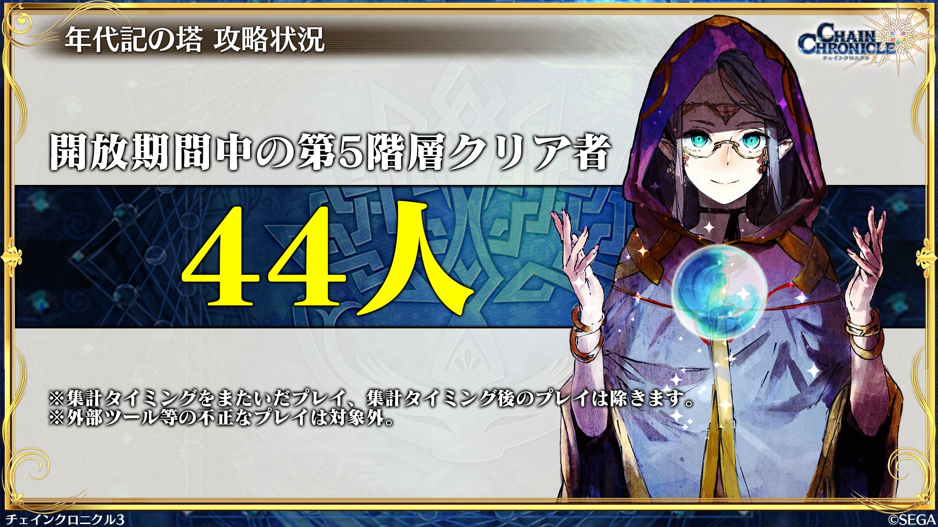 チェインクロニクル公式 Sur Twitter 年代記の塔 第5階層クリア記念を配布しました 8月シーズンの開放期間中のクリア者が44人いたことにちなんで フォーチュンリング を皆様に44個プレゼント ぜひ来シーズンの 年代記の塔 にもチャレンジしてみてください