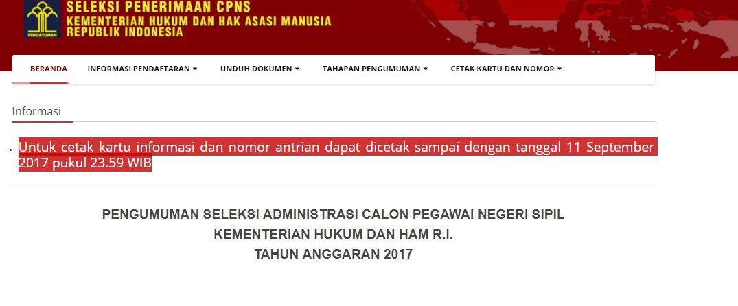 7. Untuk cetak kartu informasi dan nomor antrian dapat dicetak sampai dengan tanggal 11 September 2017 pukul 23.59 WIB