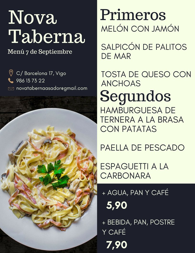 nova_taberna's tweet image. Menú 7 de Septiembre en @nova_taberna (C/Barcelona 17)
¡Que aproveche! 🍽️😋