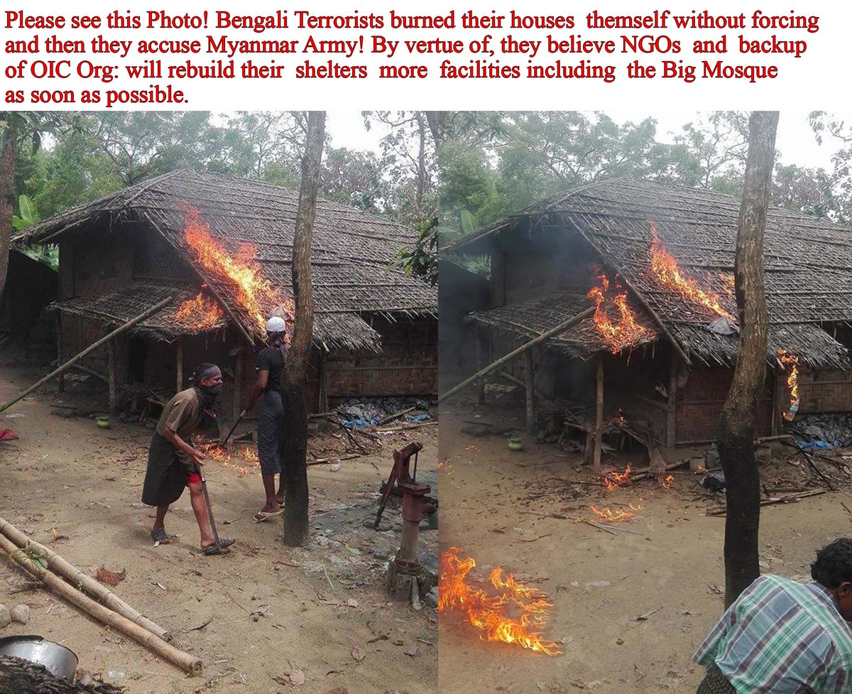 #aljazeera
Rohinjas burning their own houses then said the world it was done by Myanmar military