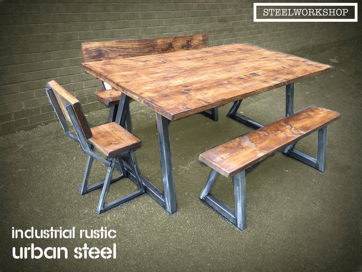 New! Industrial Rustic Tables, benches, chairs #urban #industrial #reclaimed #steel