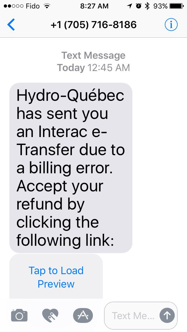 Hydro Quebec On Twitter This Is Not Legit These Are Sent Massively Even To People Who Don T Have Service With Us Timing With Your Adress Change Is A Coincidence Https T Co Omksexbo3l