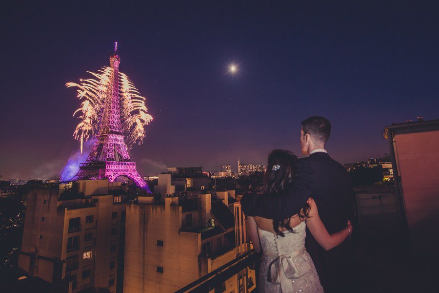 Vintage Rooftop Elopement with Fireworks in Paris - Photographer:… itstartedwithyes.com/vintage-roofto…
