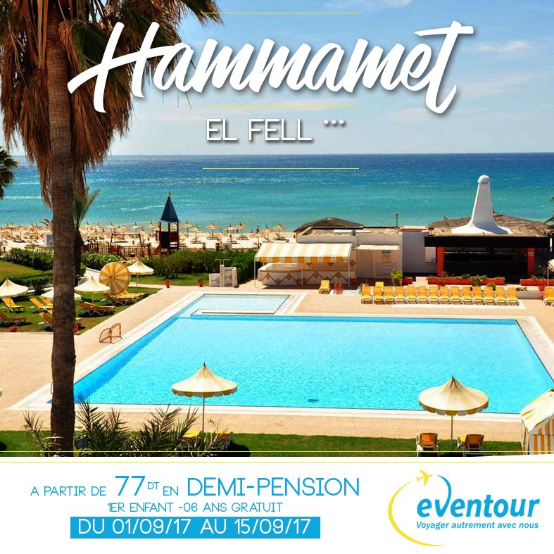 eventourTN's tweet photo. #Promo #Hôtel El #Fell 3* #Hammamet
Infoline 23398000
#eventour #tunisie #trip #voyage #tourisme
https://t.co/qySczKAgOb https://t.co/Y2b7xSzgUj