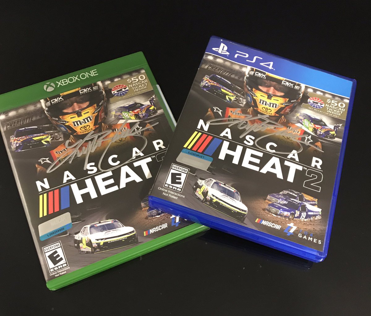 KyleBusch's tweet image. I have a couple autographed copies of #nascarheat2  Want one? Retweet 4 Xbox One or ❤️ 4 PS4. I'll pick a random winner 4 each 2nite.