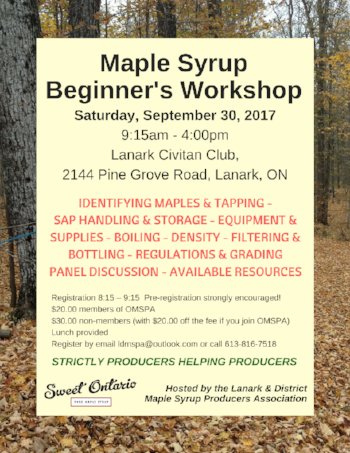OntMapleSyrup's tweet photo. Learn all about making maple syrup at this Maple Syrup Beginner's Workshop on Sept. 30! Space is limited. #makingmaplesyrup #sweetontario https://t.co/DTHNBUGccs