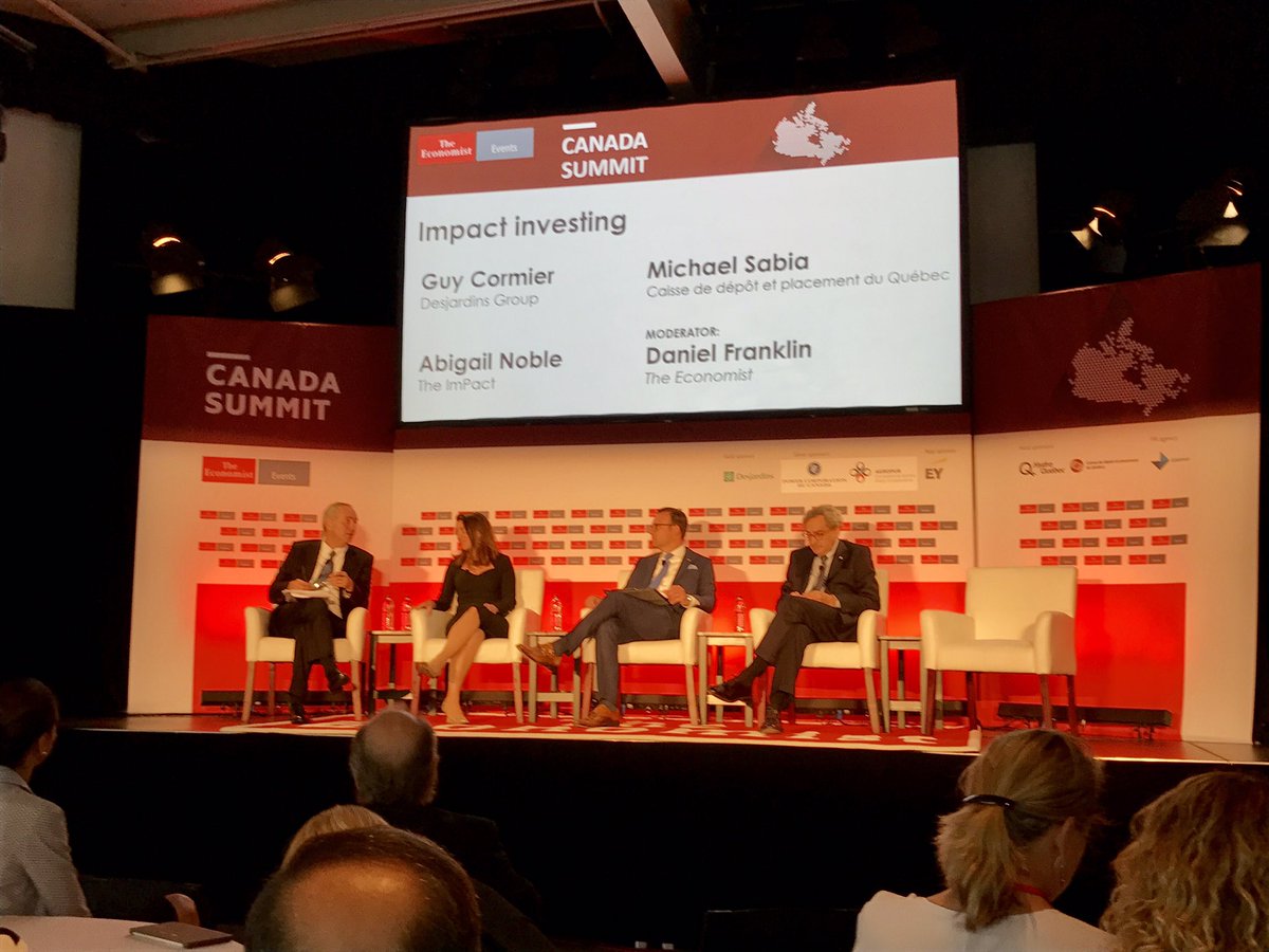 A discussion on impact investing w/  Guy Cormier <a href="/MvtDesjardins/">MvtDesjardins</a>, <a href="/ab_noble/">Abigail V Noble</a> and Michael Sabia @LaCDPQ #CanadaSummit