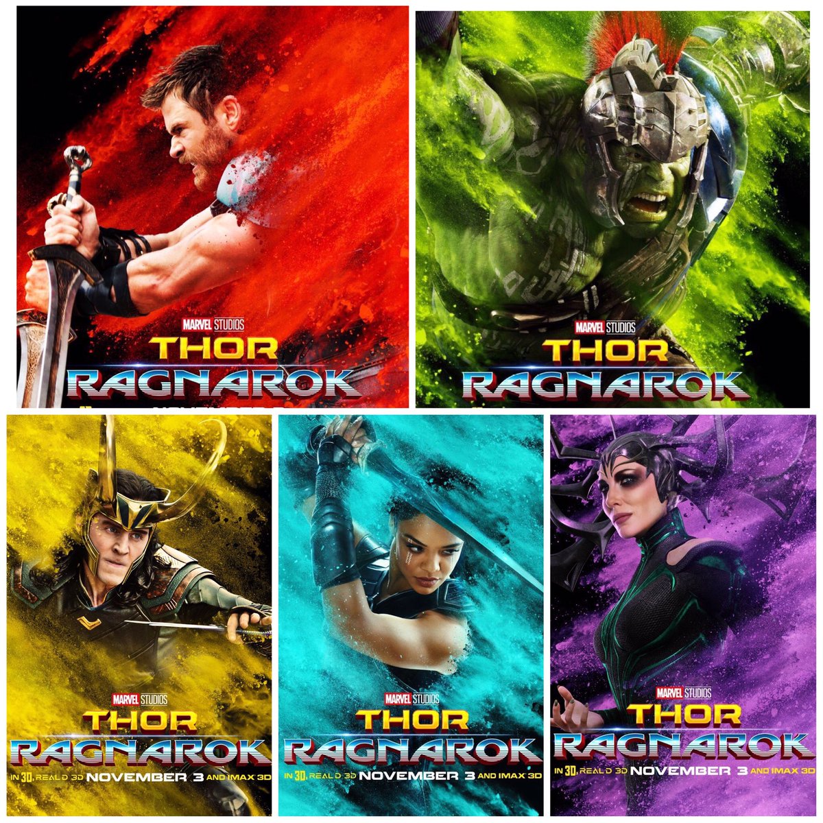 Awesome new character posters for #ThorRagnarok #Thor #Hulk #Loki #Valkyrie #Hela