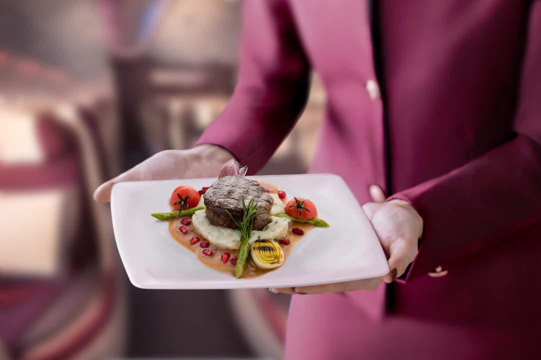 qatarairways's tweet image. Dine at your own convenience when you travel in Business Class. Eat and drink whenever you want during the flight.