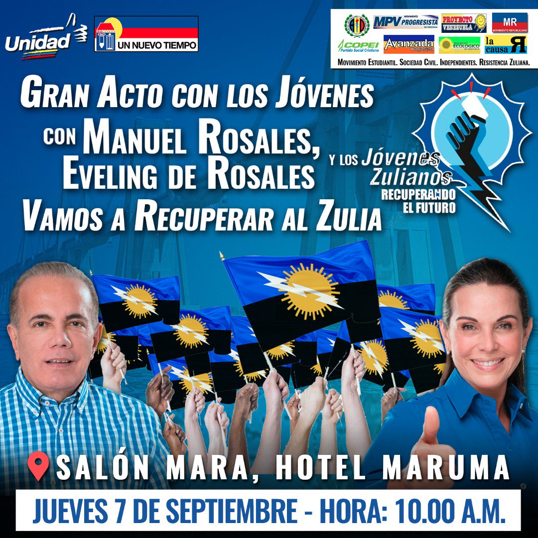 UNTManuelD's tweet photo. ¡JDS MANUEL DAGNINO! #JovenesZulianosContraAriasYMaduro apoyan al líder del Zulia @manuelrosalesg y a la prox. gobernadora @EvelingTrejo https://t.co/9hCWjHPN6L