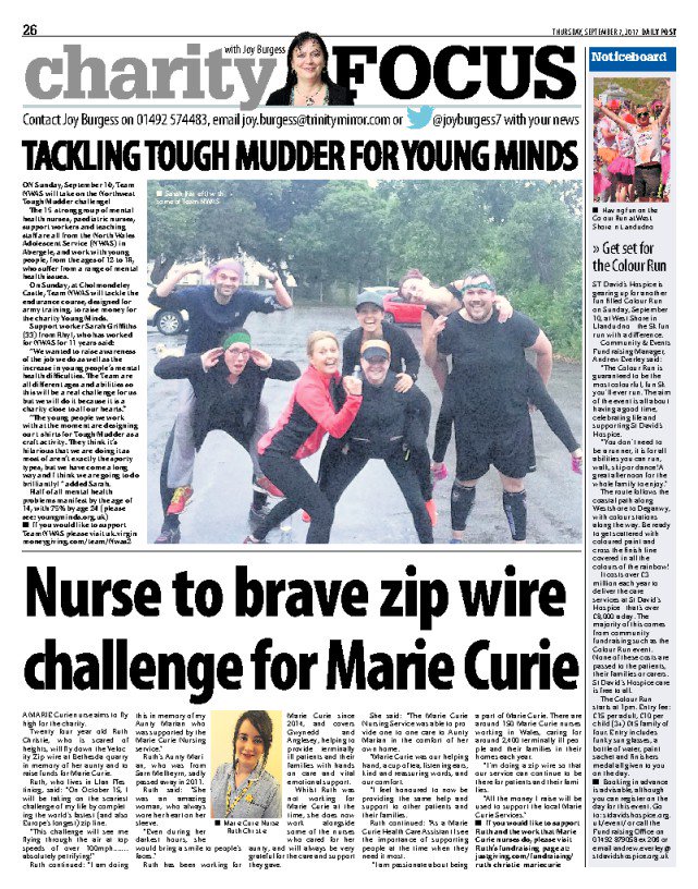 In today's <a href="/dailypostwales/">DailyPostWales</a> Charity Focus, on Sept 10, Team NWAS will take on the Tough Mudder challenge in aid of <a href="/YoungMindsUK/">YoungMinds</a>
