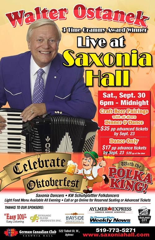 We have tickets for the <a href="/SaxoniaHall/">Saxonia Hall</a> #Oktoberfest with #PolkaKing Walter Ostanek at the brewery! $35 for dinner &amp; dance, $17 for the dance!