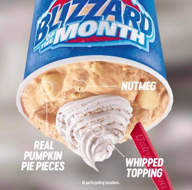 Parnell_DQ's tweet photo. Real #PumpkinPie flavor comes from real pumpkins. Try our Pumpkin Pie BLIZZARD Treat w real pumpkin pie pieces, nutmeg &amp; sweet DQ soft-serve https://t.co/OdQ0E4YXeB