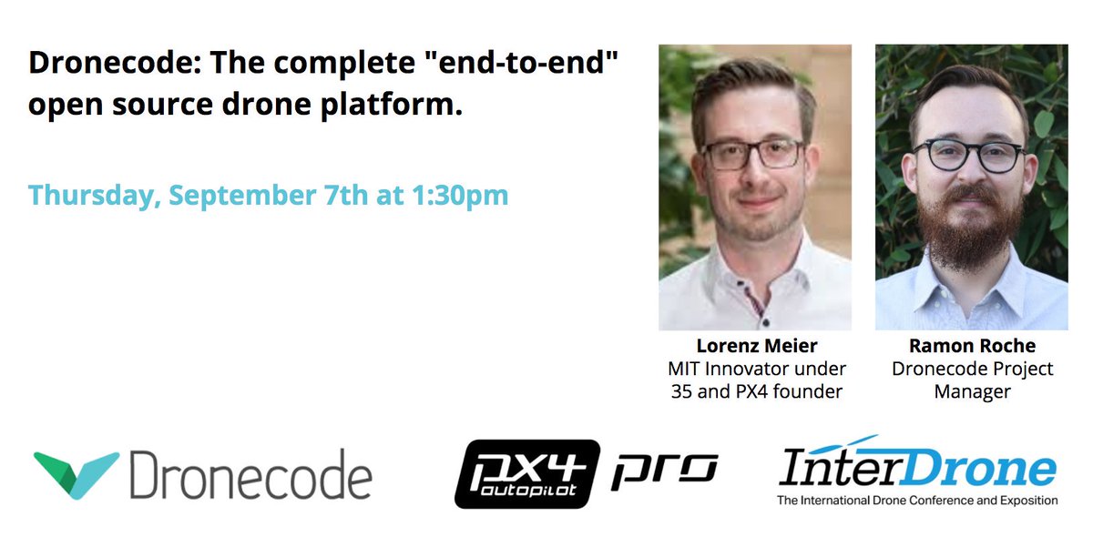 PX4Autopilot's tweet photo. Today: Don’t miss @Dronecode Lorenz Meier &amp; Ramon Roche’s class on the end-to-end drone platform at @InterDroneExpo https://t.co/tQx6CN87Ab https://t.co/6bZNih0OxB
