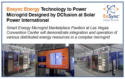 EnSyncEnergy's tweet photo. EnSync Energy Technology to Power Microgrid Designed by DCfusion at Solar Power International #SPIcon @dcfusion1 https://t.co/HCt62Qhtcc https://t.co/JmhoxeijG5