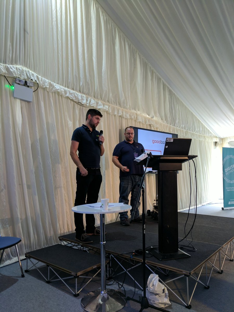 OfficiallyGarry's tweet image. @exploremesh and @THINQTANQSPACES Rob and Marcus talking about Robots For Good #DigiPlymConf