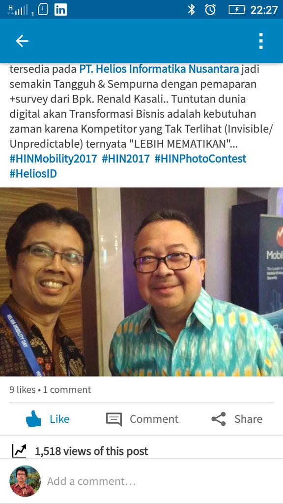 candraganteng18's tweet photo. ga smp 12 jam Status+Foto tembus 1.500 view di Linked in. #HINMobility2017 #HIN2017 #Heliosid #HINPhotoContest https://t.co/MqhjvDFwT4