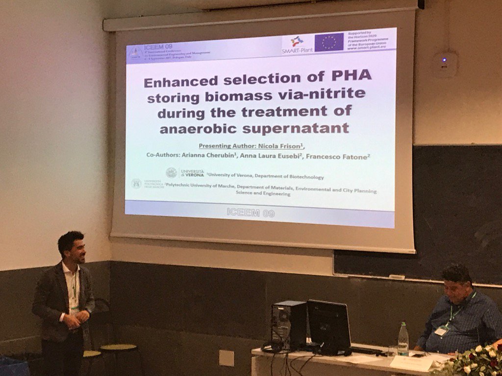 smart_plant_eu's tweet photo. Nicola Frison presenting the bio polymers recovery from cellulosic sludge at ICEEM 09 @EU_ecoinno https://t.co/S0ngcWYrAT