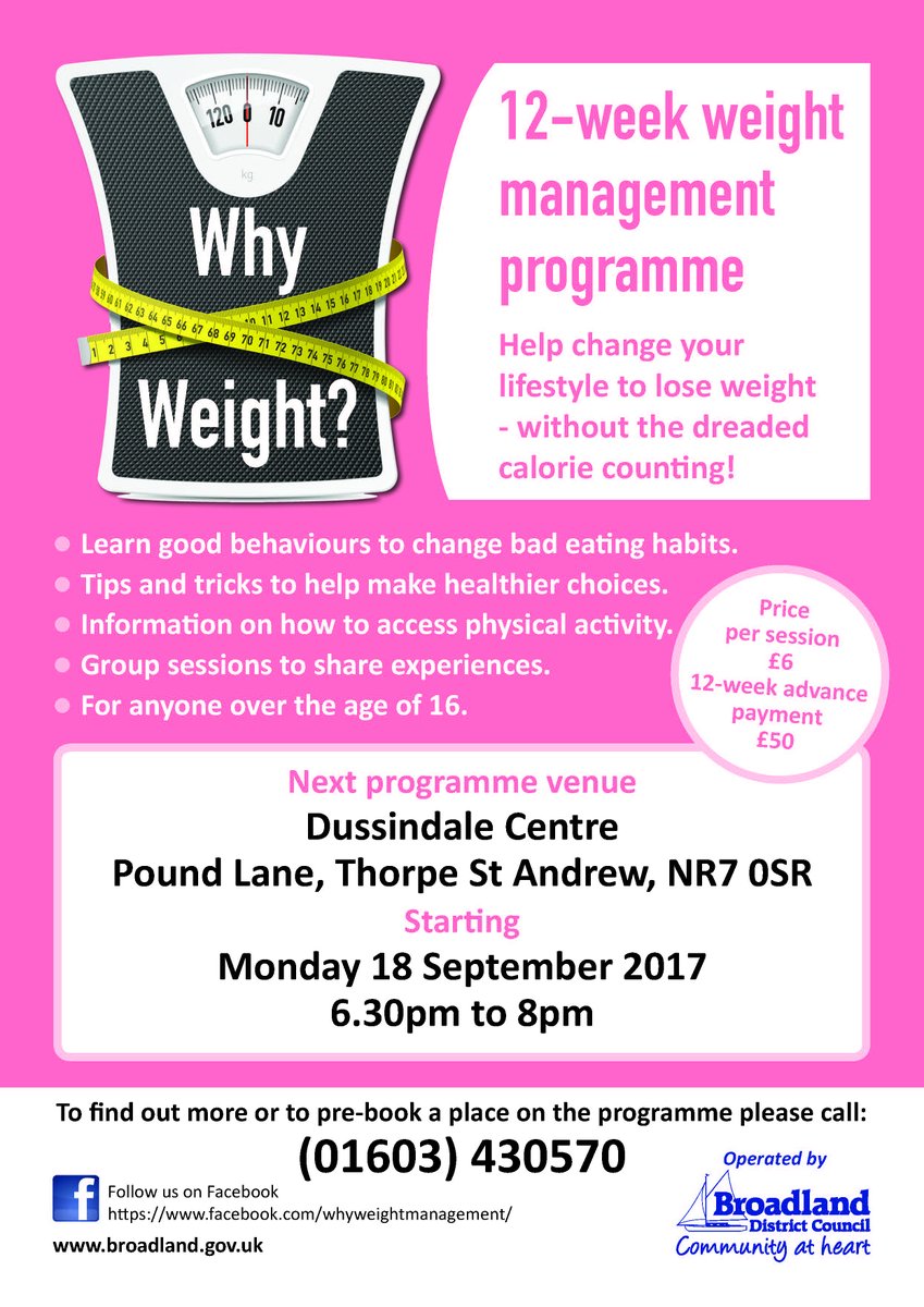 BroadlandDC's tweet photo. Our weight management scheme @WhyWeightBDC is starting a new programme in #ThorpeStAndrew later this month. Get in touch to book a place. https://t.co/tIss5dYT5J