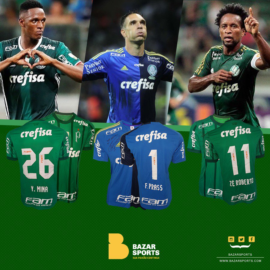 Camisas do <a href="/Palmeiras/">SE Palmeiras</a> , autografadas por <a href="/Fernando_Prass/">Fernando Prass</a> , Zé Roberto e Yerry Mina? No <a href="/BazarSports/">bazarsports.com</a> ! bazarsports.com