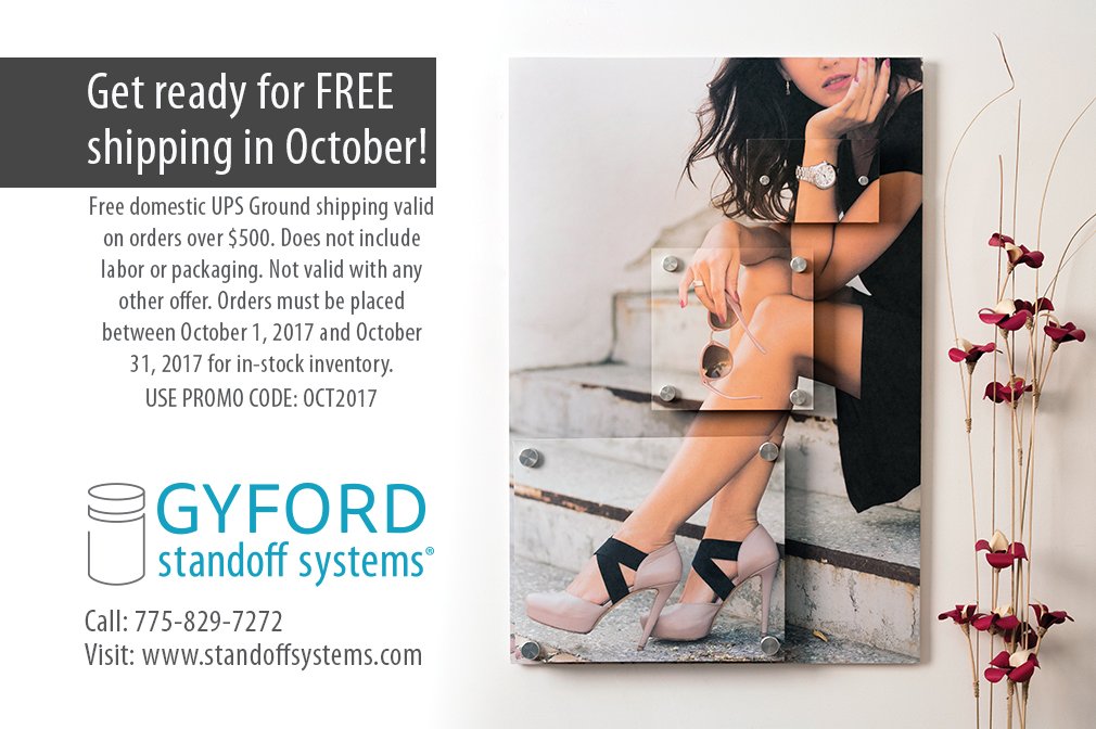 StandoffSystems's tweet photo. Get ready for FREE shipping in October on orders over $500*. Call for details 775-829-7272. #GyfordAlert #Signage #Exhibit https://t.co/ZjGxPNSIYI