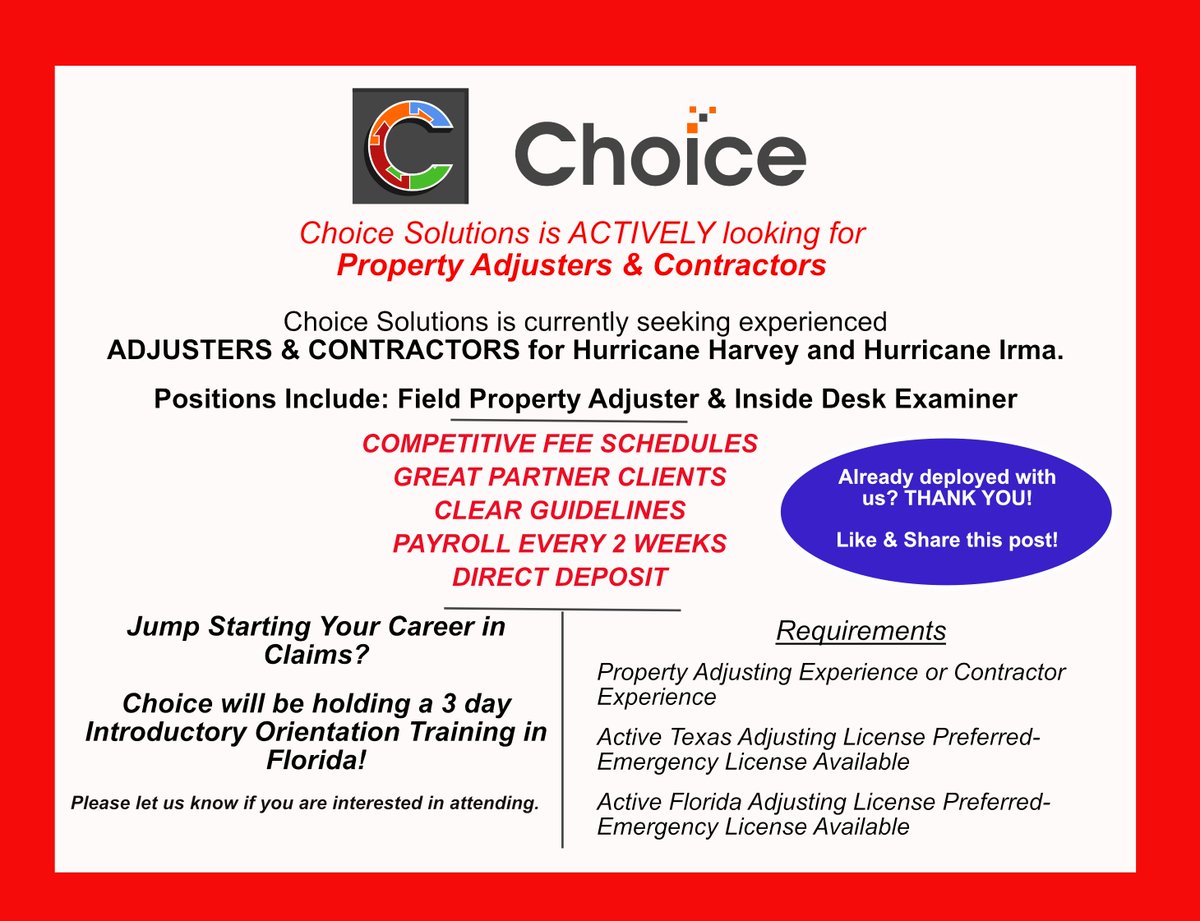 ChoiceClaims's tweet photo. Interested in joining Choice? Please complete this short questionnaire and we will contact you ASAP! https://t.co/zMyVhEstkR https://t.co/1bZkK3WZc9