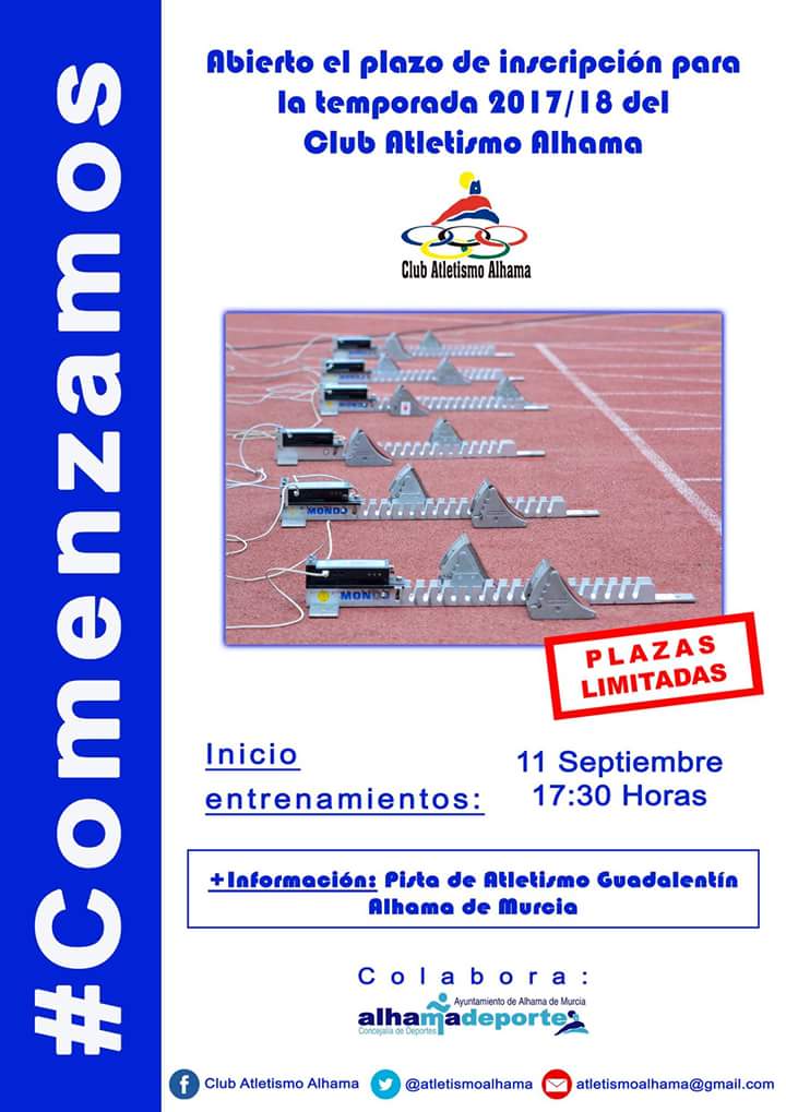 atletismoalhama's tweet photo. #Comenzamos ➡ Este próximo lunes 11 a partir de las 17:30 h. 🕡 el Club Atletismo Alhama vuelve a los entrenamientos. Te esperamos!! https://t.co/WYAfiWtKJV