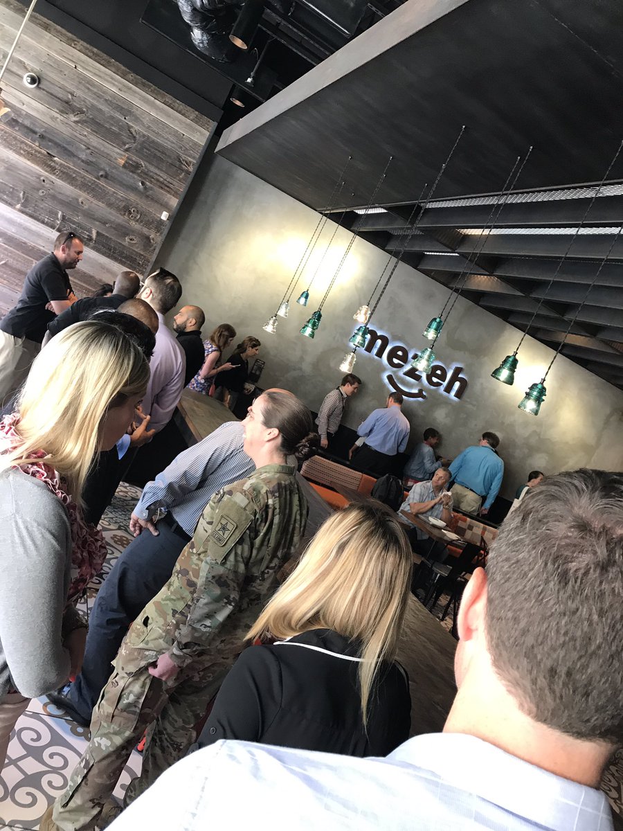 karistubbs's tweet photo. If the long line is any indication, I think we made the right choice for lunch! @MezehGrill ten minute walk from hotel #2017PLSummit https://t.co/OCxlX9VcUH