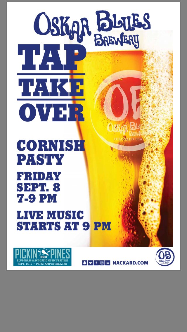 NackardBeverage's tweet photo. Tomorrow! @oskarblues in @DowntownFlag at the Cornish Pasty 7-9pm. See you there! https://t.co/qOdEjNYRk5
