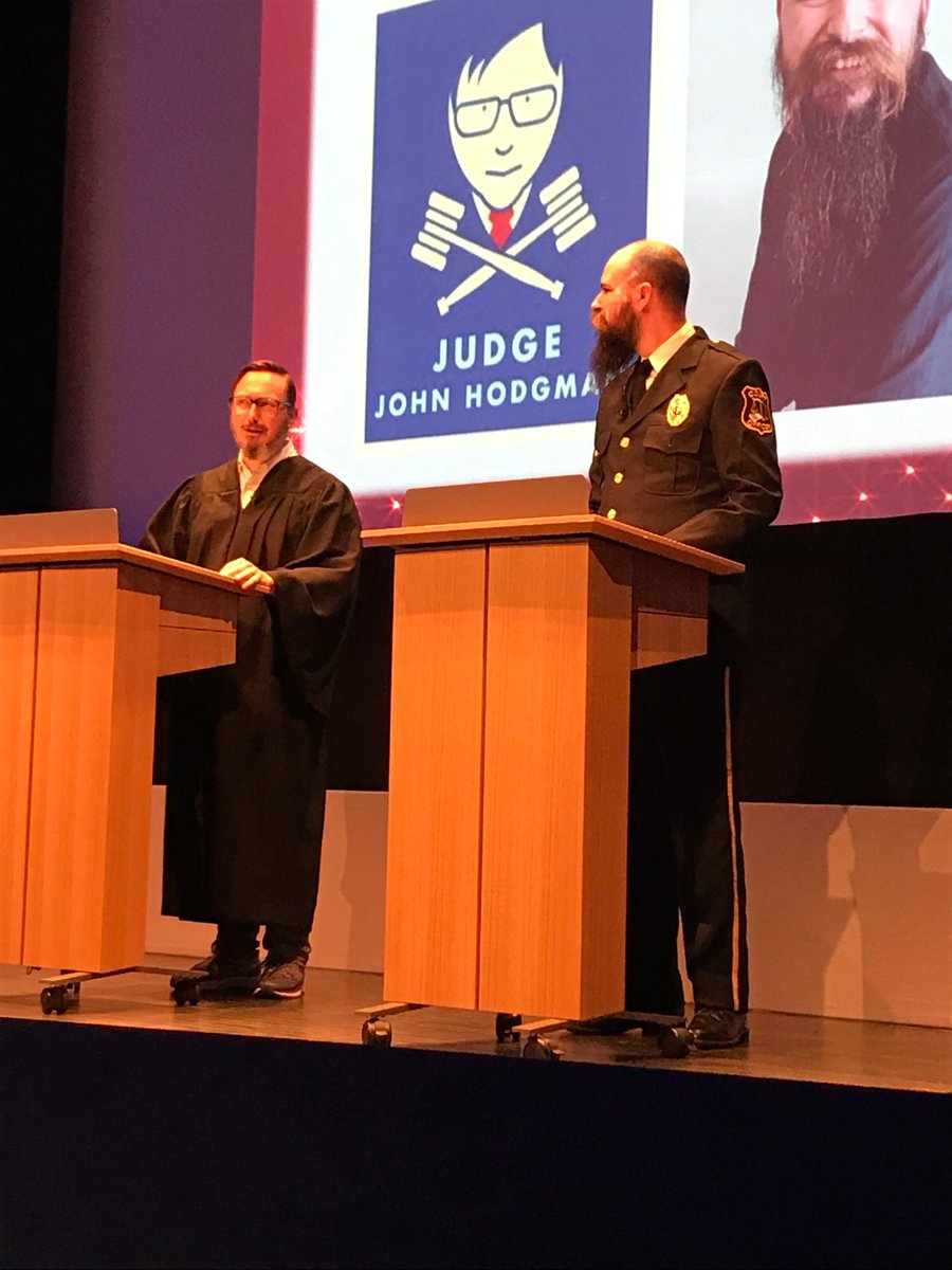 iab's tweet image. .@hodgman and @JesseThorn recreate their #podcast #JudgeJohnHodgman @IAB #PodcastUpfront