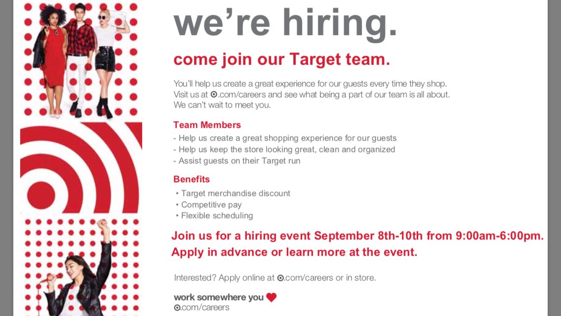 If you or anyone you know is looking for a job and would like to join our amazing team please come see me at Target on Thomas Rd!!