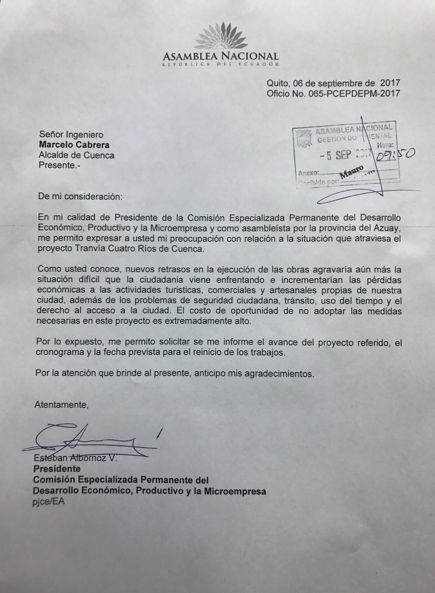 Expresamos nuestra preocupación <a href="/MarceloHCabrera/">Marcelo Cabrera P.</a> <a href="/MunicipioCuenca/">Municipio Cuenca</a> situación #TranvíaCuatroRíosDeCuenca <a href="/Tranvia_Cuenca/">Tranvía Cuenca</a> <a href="/AsambleaEcuador/">Asamblea Nacional</a>