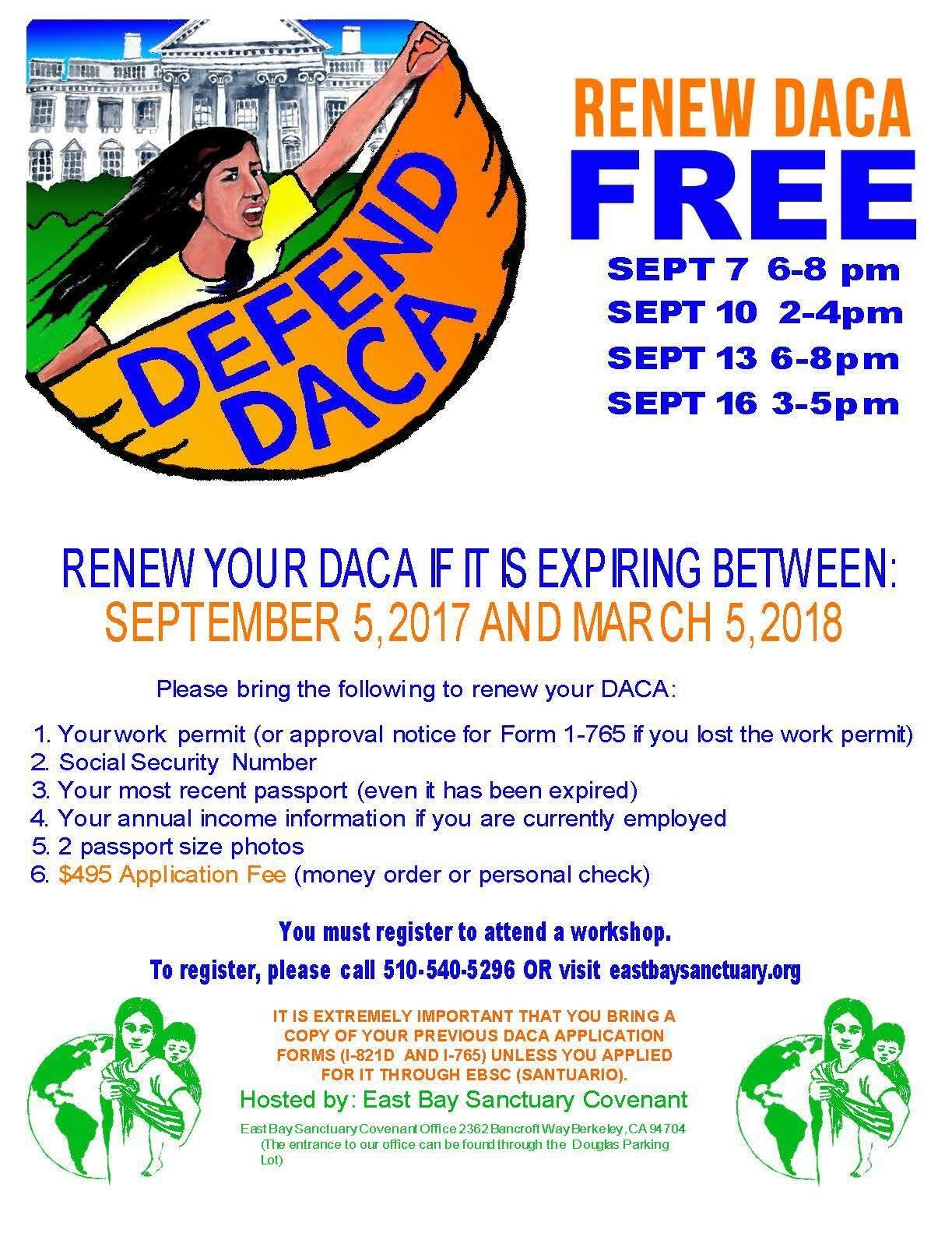 Renew DACA Free @ Register to get location.