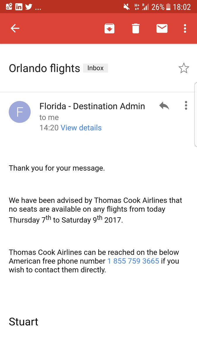 Thanks <a href="/ThomasCookUK/">Thomas Cook</a> . This is false information. There are flights tomorrow. We are in a small villa and all you have given us is a ...