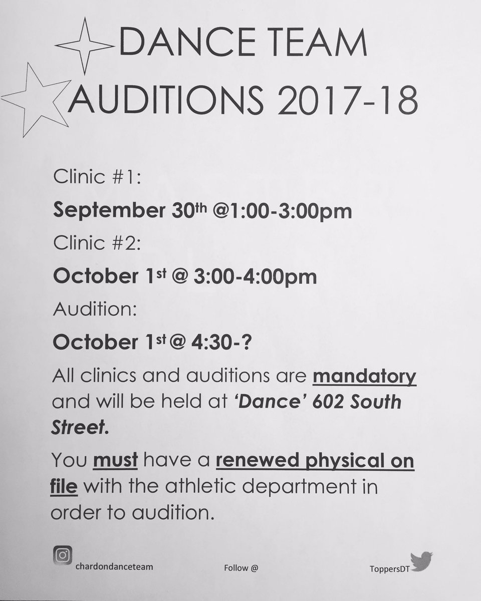 ToppersDT's tweet photo. DANCE TEAM AUDITIONS ARE RIGHT AROUND THE CORNER! The sign up sheet is in the main office. https://t.co/Ts81RjCoMu