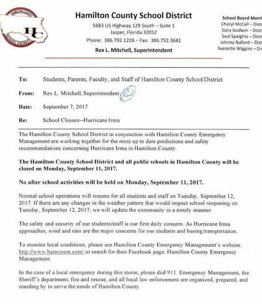 RexLMitchell's tweet photo. Hamilton County Schools will be closed Monday, September 11. Stay safe Trojans! https://t.co/OzXUiX7Hae