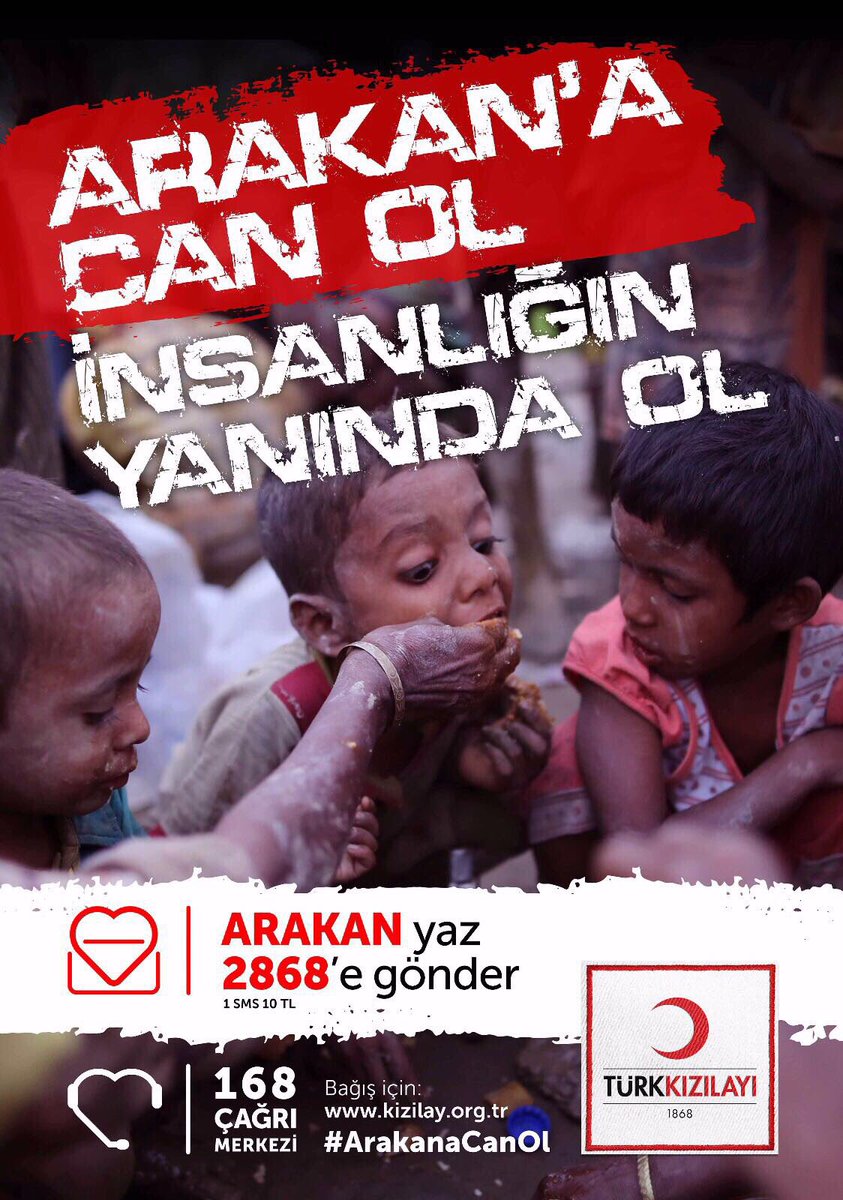 Haydi Türkiye yine hep birlikte insanlığın yanında ol. Bağışlarınla Arakan'a #CanOl ! Arakan yaz 2868'e gönder. 1 SMS 10 TL bağış.