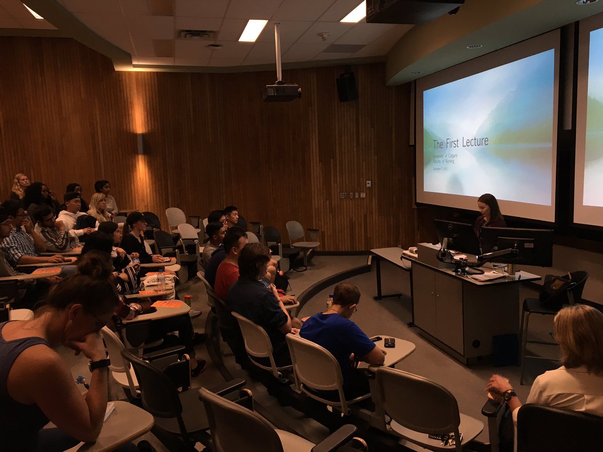ucalgarynursing's tweet photo. Instructor Krista Wollny is sharing the stories of her nursing career with our future nurses at the first lecture! @UCalgary #ucalgaryoweek https://t.co/Bsv88lFHuv