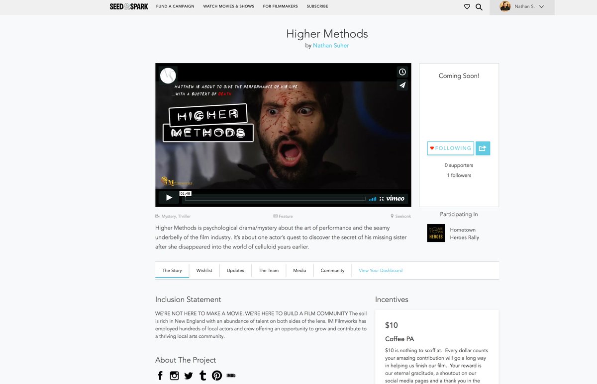 NathanSuher's tweet image. Keep your eyes out for our crowdfunding campaign.  Tons of amazing rewards for our backers!  #seedandspark #highermethods #supportindiefilm