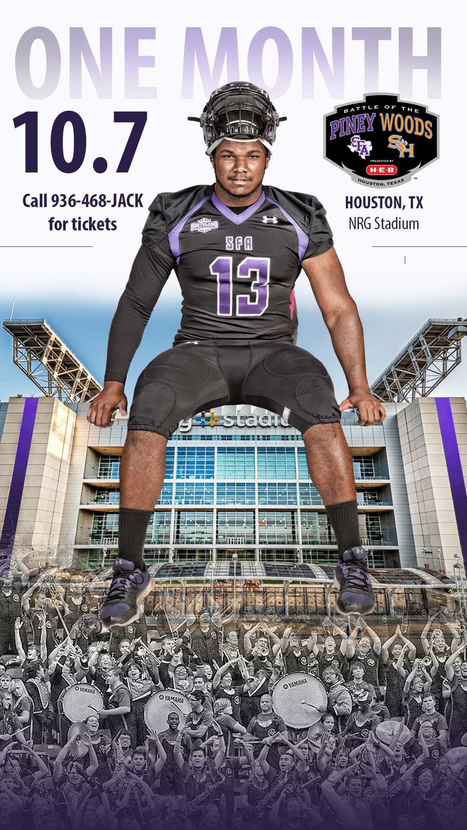 SFA_Football's tweet image. The battle continues in just 1️⃣ month, 'Jacks! For tickets to @BOTPW call 936-468-JACK. #AxeEm